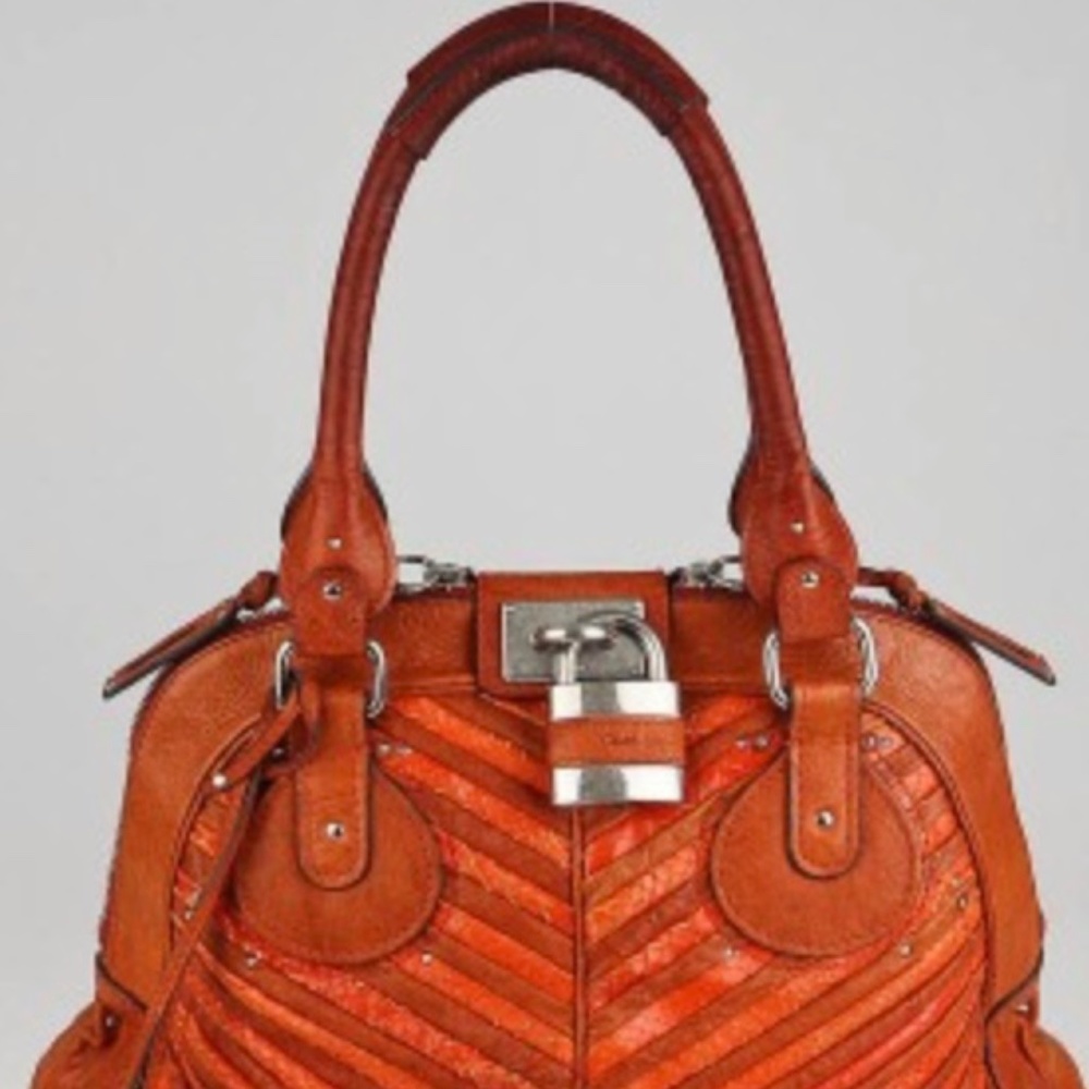 Chloe Orange Leather And Python Large Dome Padding - image 3